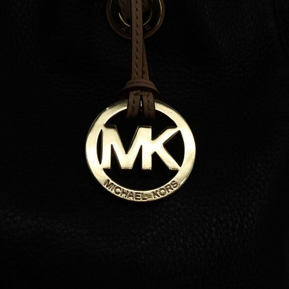 Michael Kors Bag Womens Black Pebbled Leather Tote Handbag Charm Double Handle - Picture 7 of 14